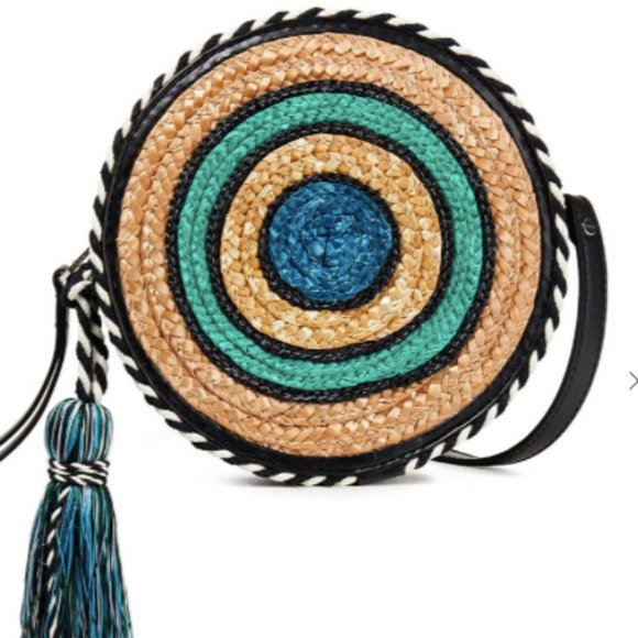 Rebecca Minkoff Straw Circle Crossbody Bag, Blue Multi - Picture 2 of 14